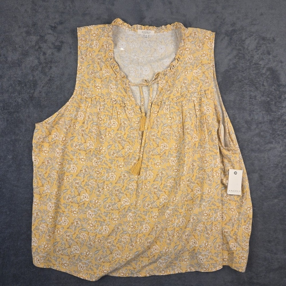 NWT Angels Yellow and Paisley Print Tank Top Size 3X